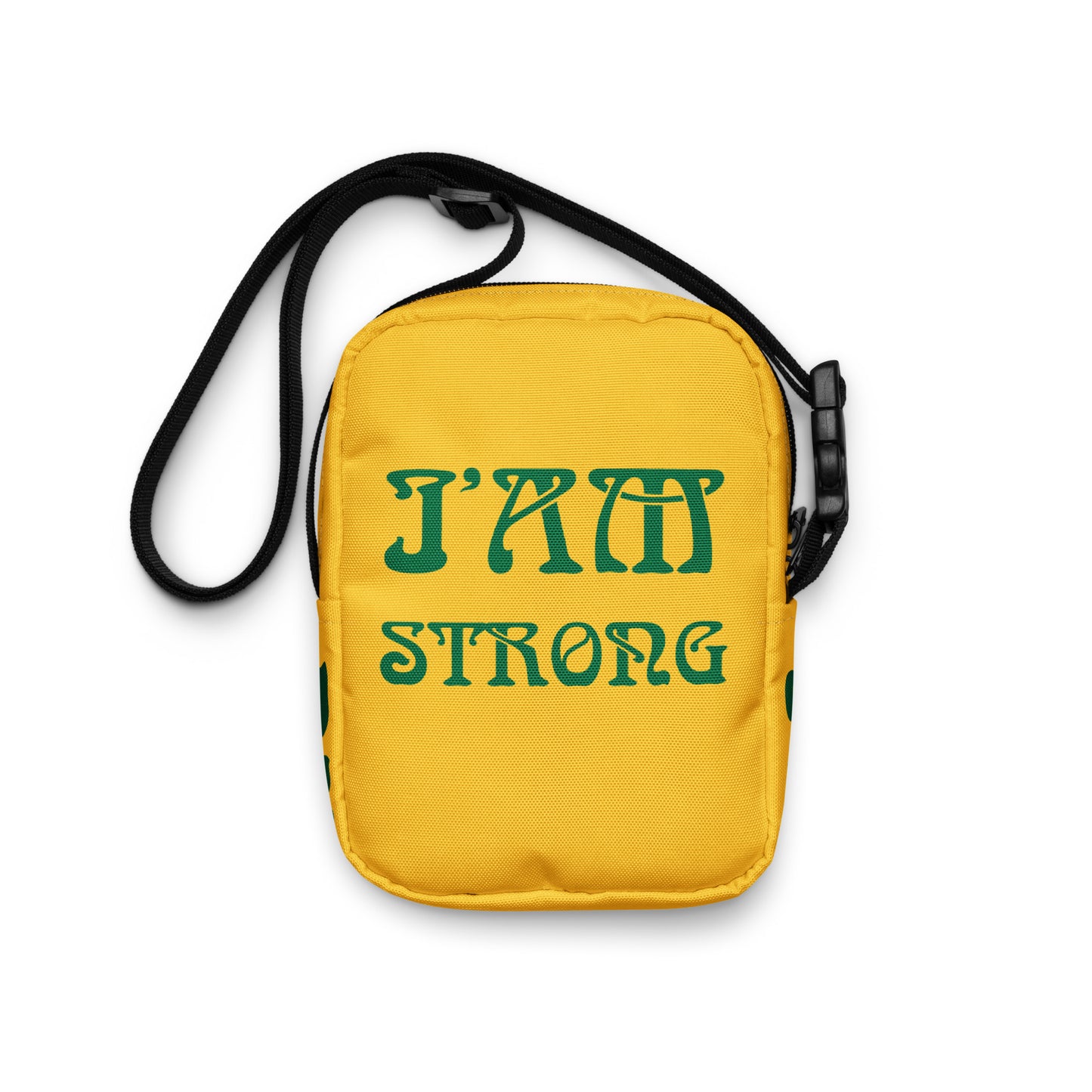 “I’AM STRONG”Yellow Utility Crossbody Bag W/Green Font