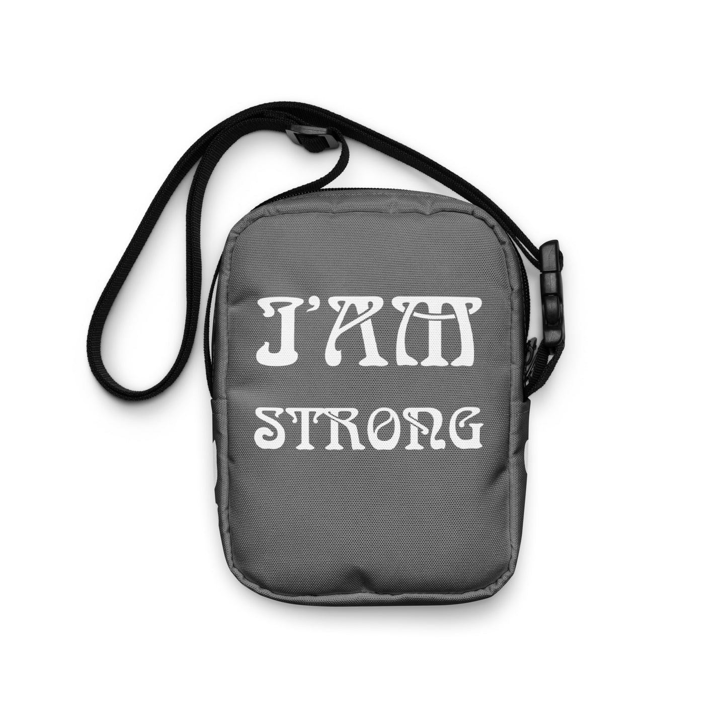 “I’AM STRONG”Grey Utility Crossbody Bag W/White Font