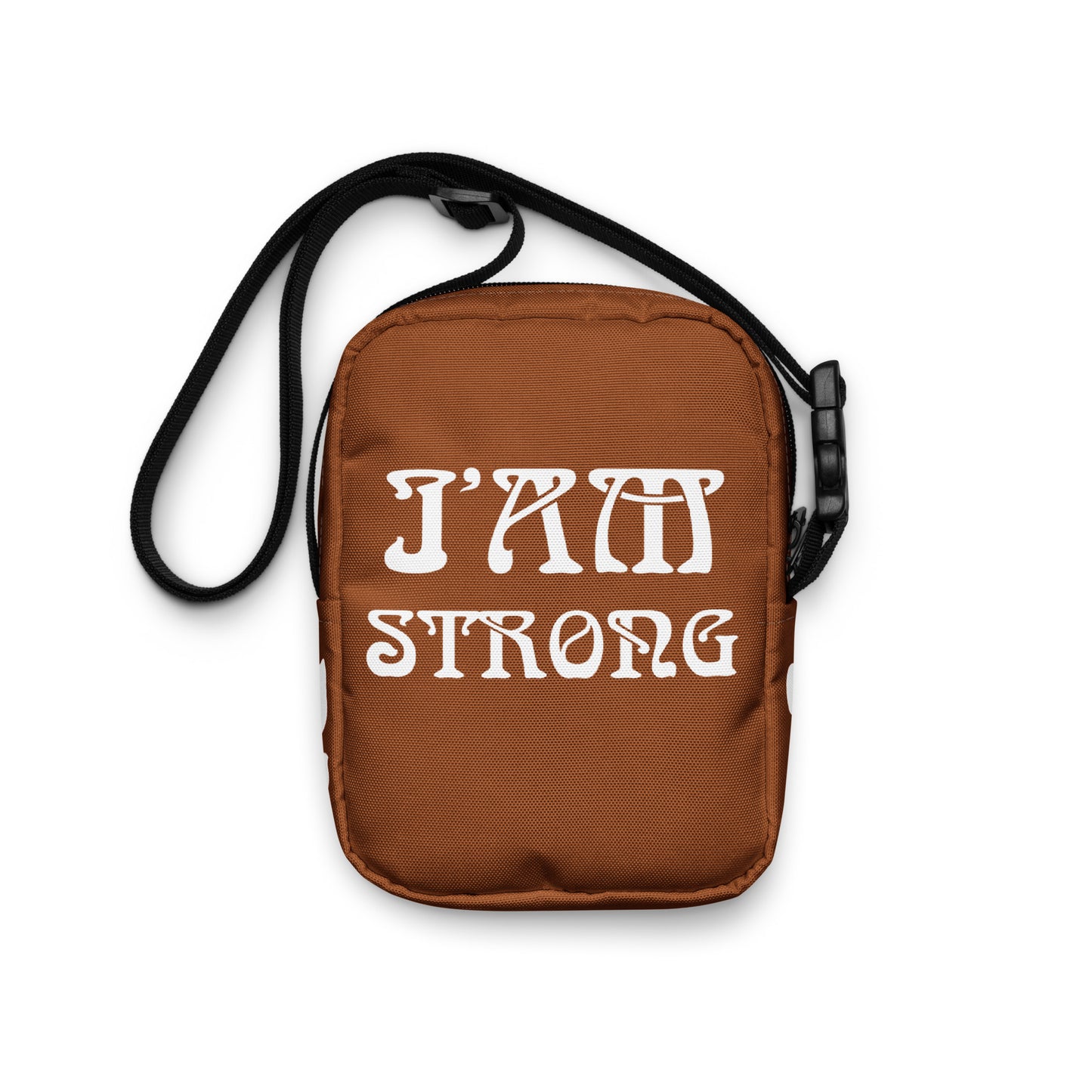 “I’AM STRONG”Brown Utility Crossbody Bag W/White Font