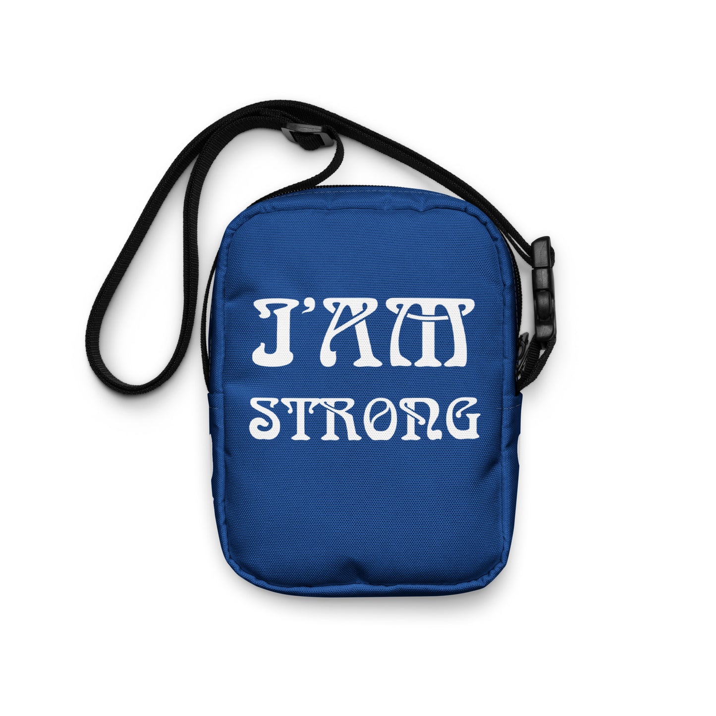 “I’AM STRONG”Blue Utility Crossbody Bag W/White Font