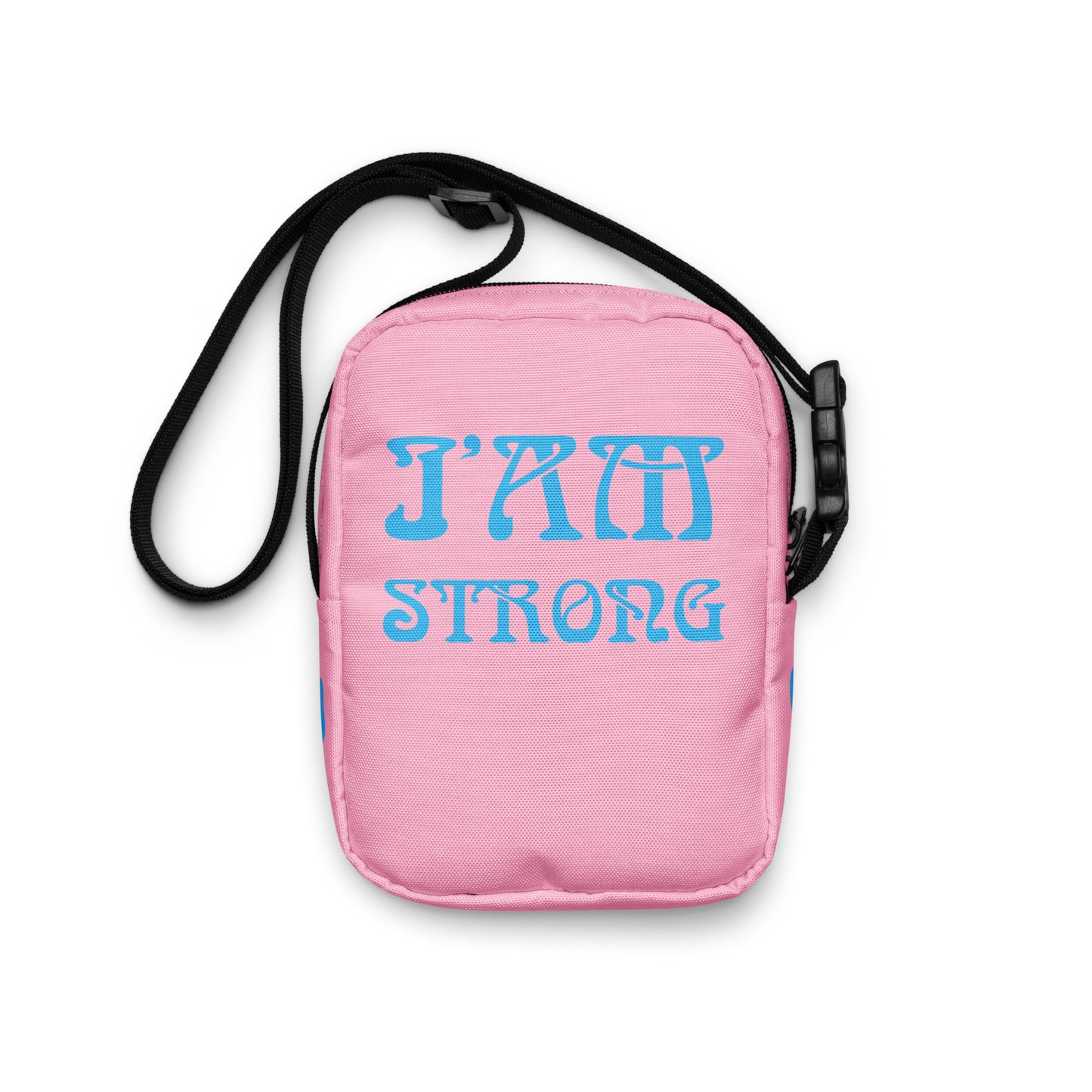 “I’AM STRONG”Cotton Candy Utility Crossbody Bag W/SkyBlue Font