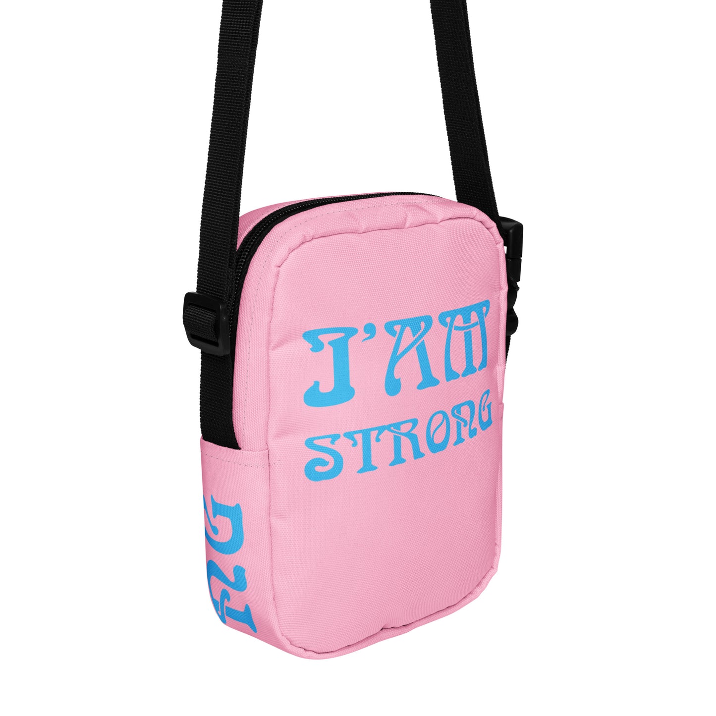“I’AM STRONG”Cotton Candy Utility Crossbody Bag W/SkyBlue Font