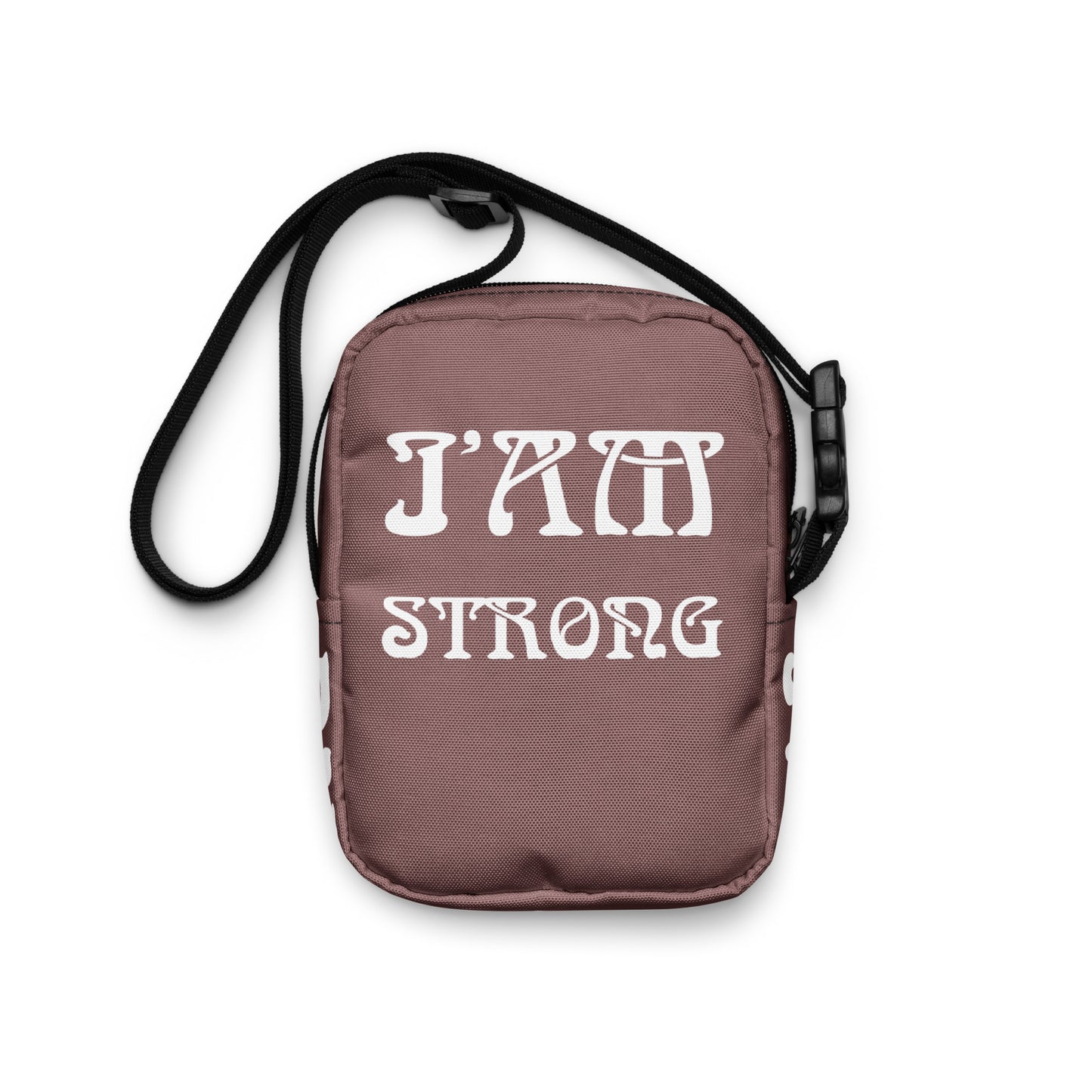 “I’AM STRONG”Light Wood Utility Crossbody Bag W/White Font
