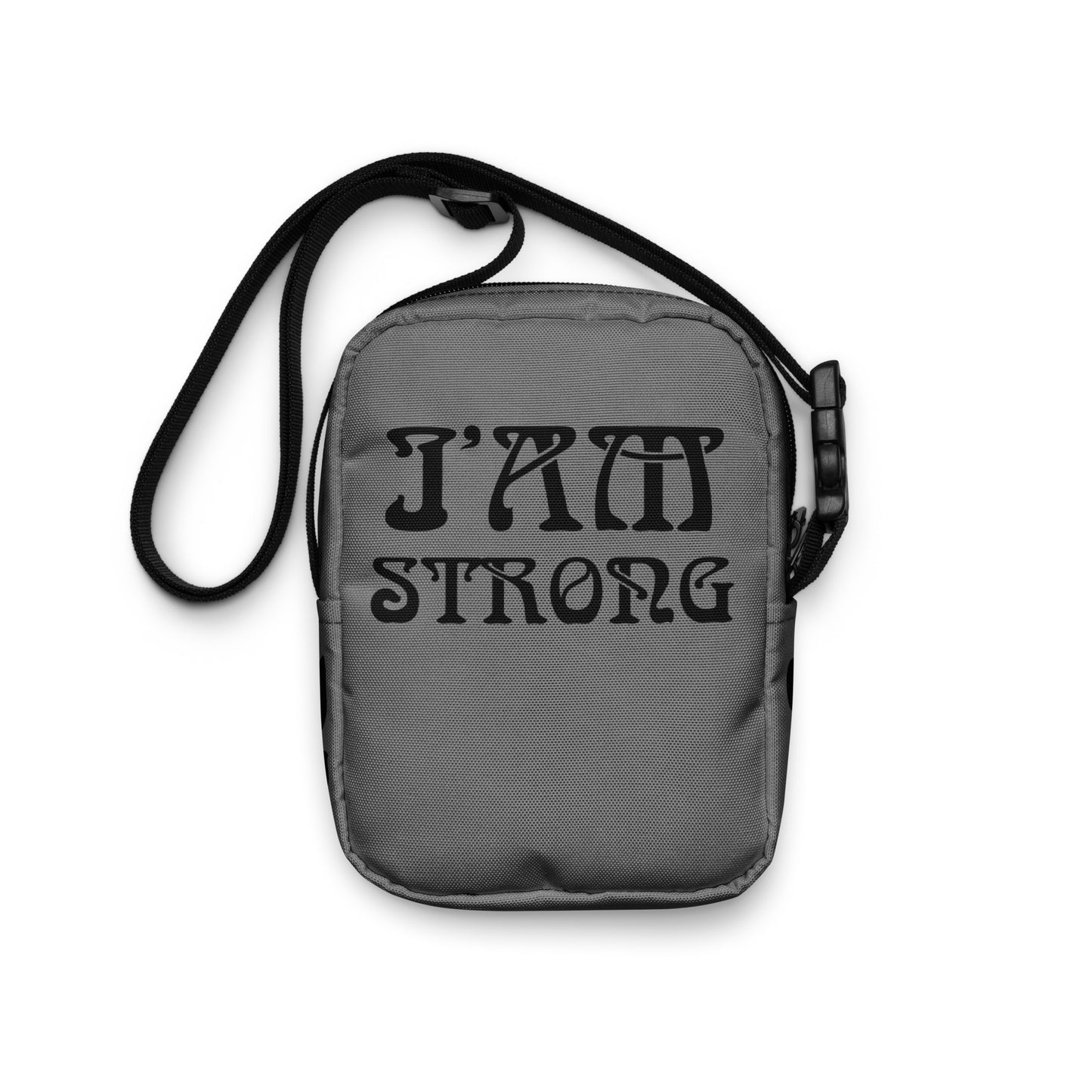 “I’AM STRONG”Grey Utility Crossbody Bag W/Black Font
