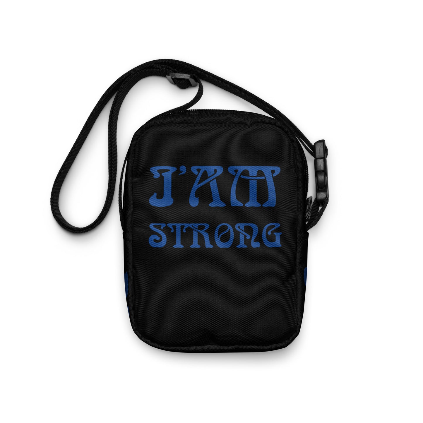 “I’AM STRONG”Black Utility Crossbody Bag W/Blue Font