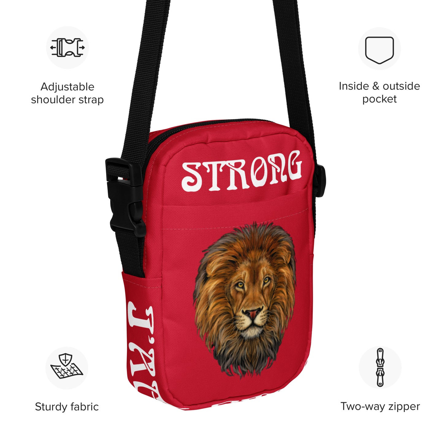 “I’AM STRONG”Red Utility Crossbody Bag W/White Font