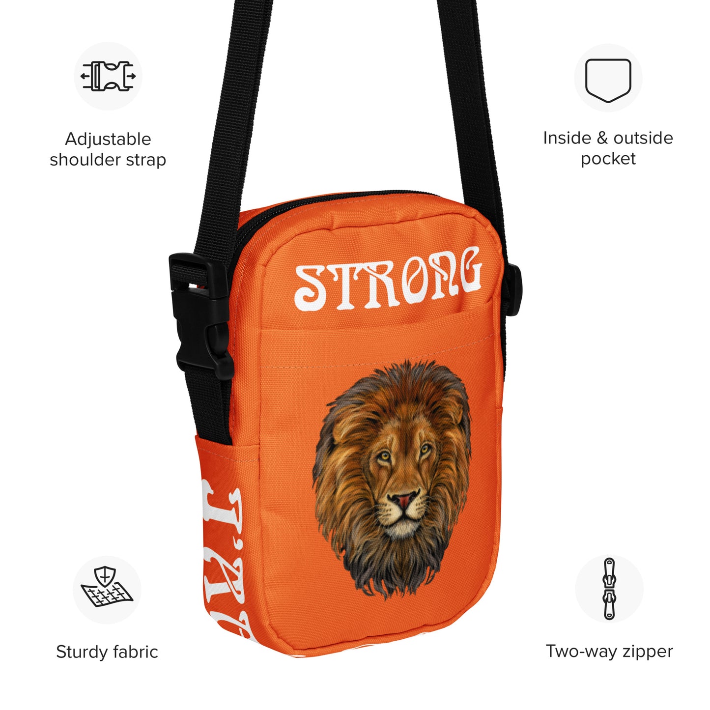 “I’AM STRONG”Orange Utility Crossbody Bag W/White Font