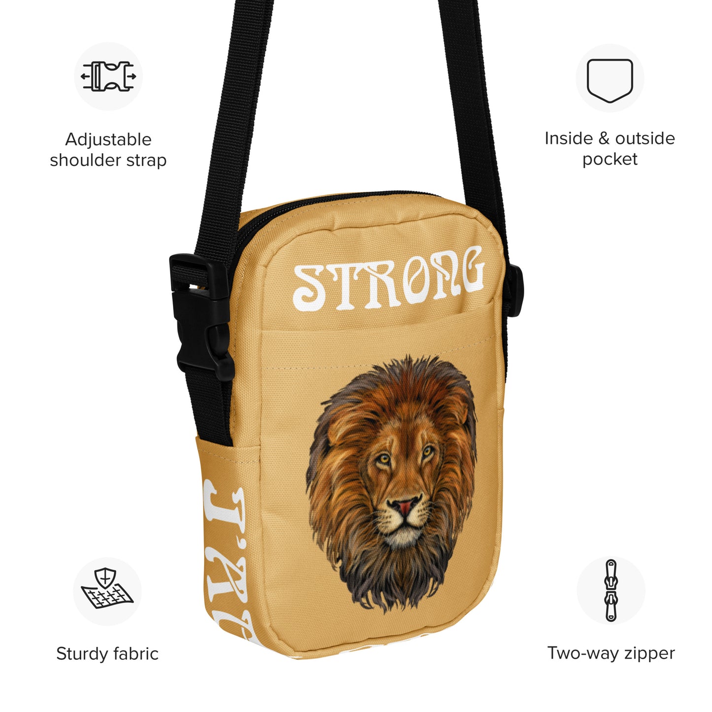 “I’AM STRONG”Fawn Utility Crossbody Bag W/White Font