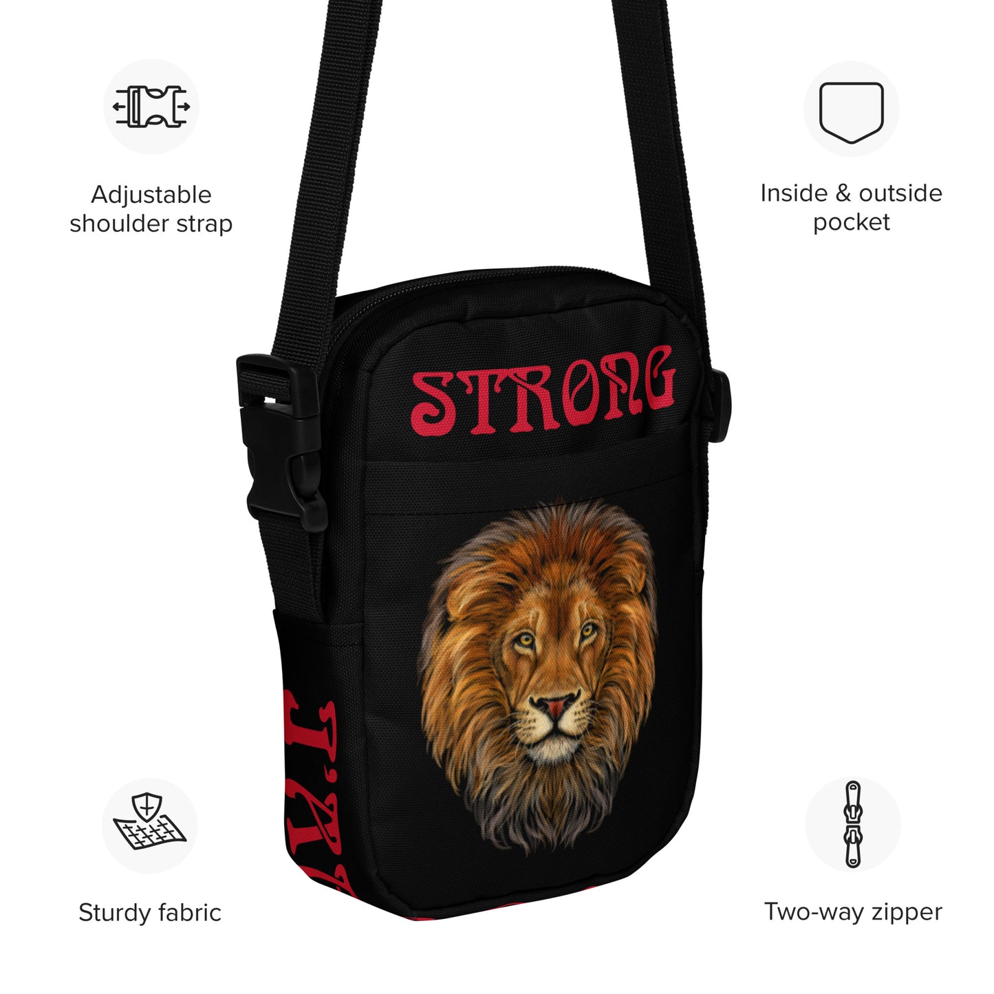 “I’AM STRONG”Black Utility Crossbody Bag W/Red Font