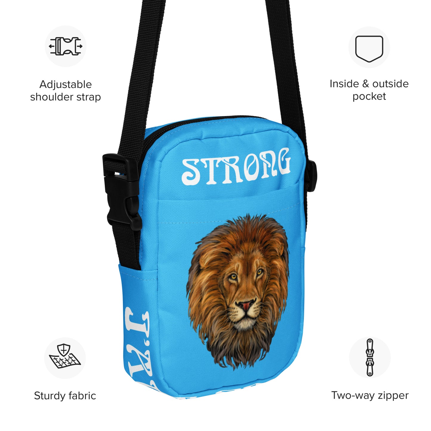 “I’AM STRONG”SkyBlue Utility Crossbody Bag W/White Font