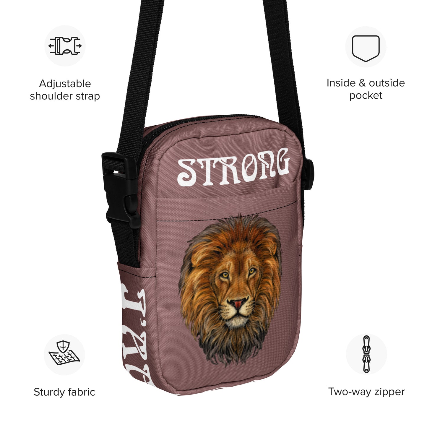 “I’AM STRONG”Light Wood Utility Crossbody Bag W/White Font