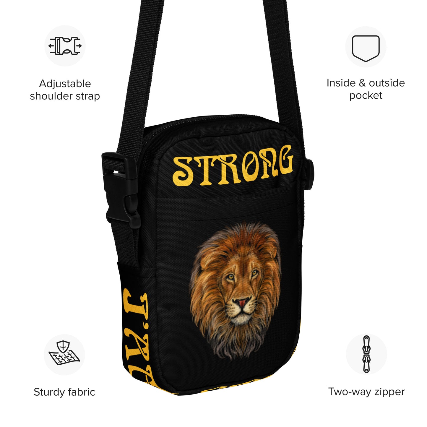 “I’AM STRONG”Black Utility Crossbody Bag W/Yellow Font
