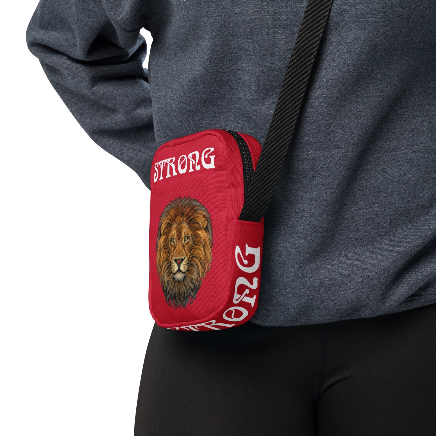 “I’AM STRONG”Red Utility Crossbody Bag W/White Font