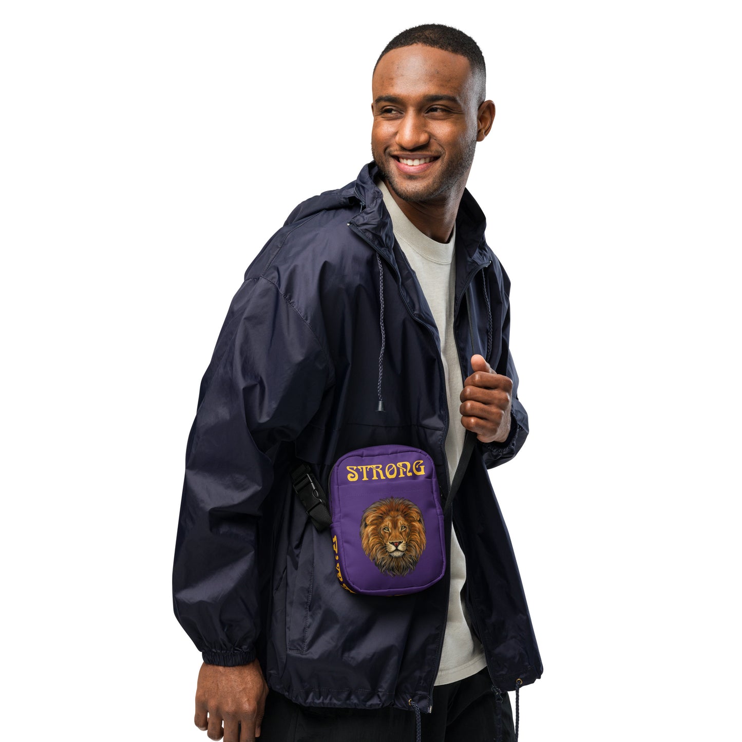 “I’AM STRONG”Purple Utility Crossbody Bag W/Yellow Font