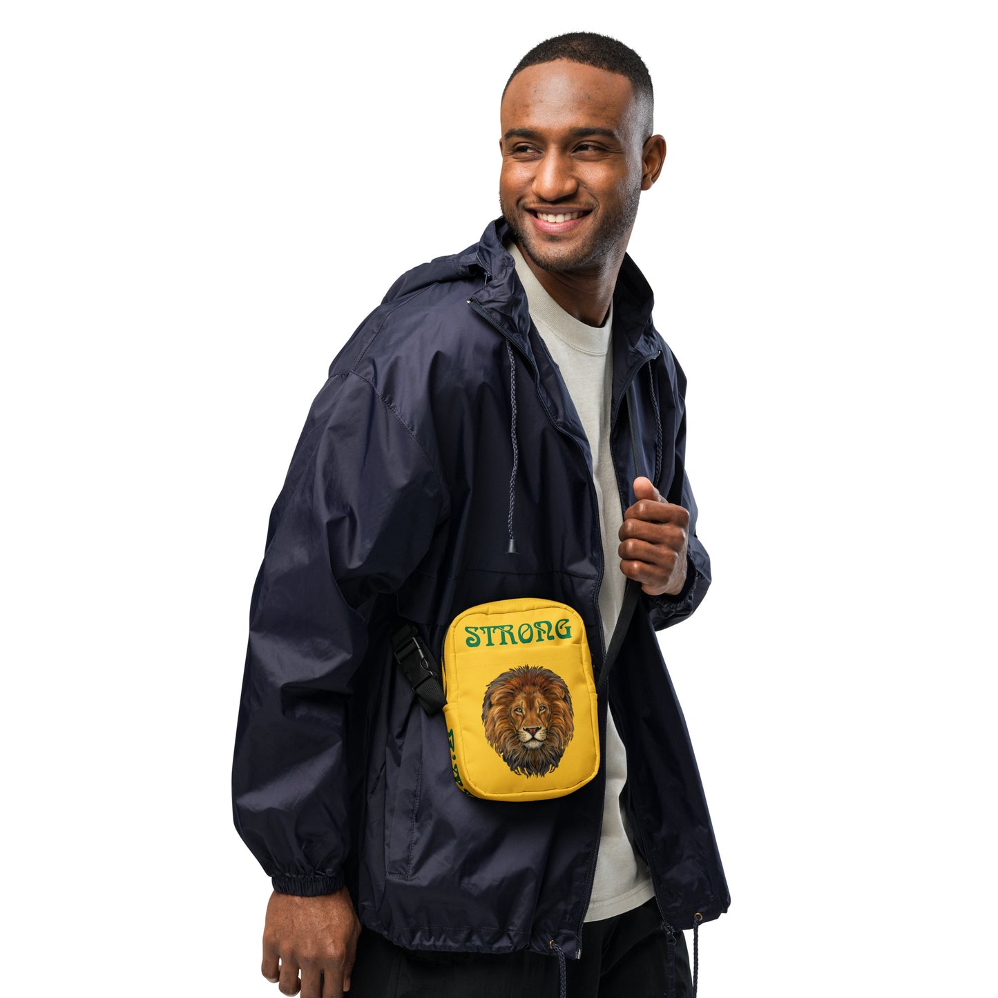 “I’AM STRONG”Yellow Utility Crossbody Bag W/Green Font