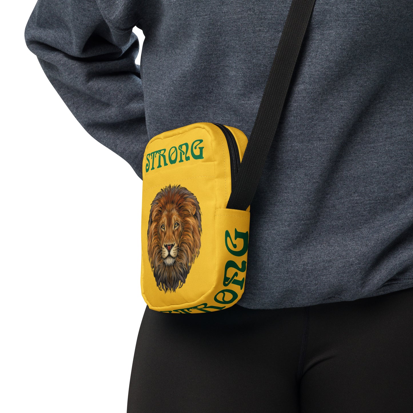 “I’AM STRONG”Yellow Utility Crossbody Bag W/Green Font