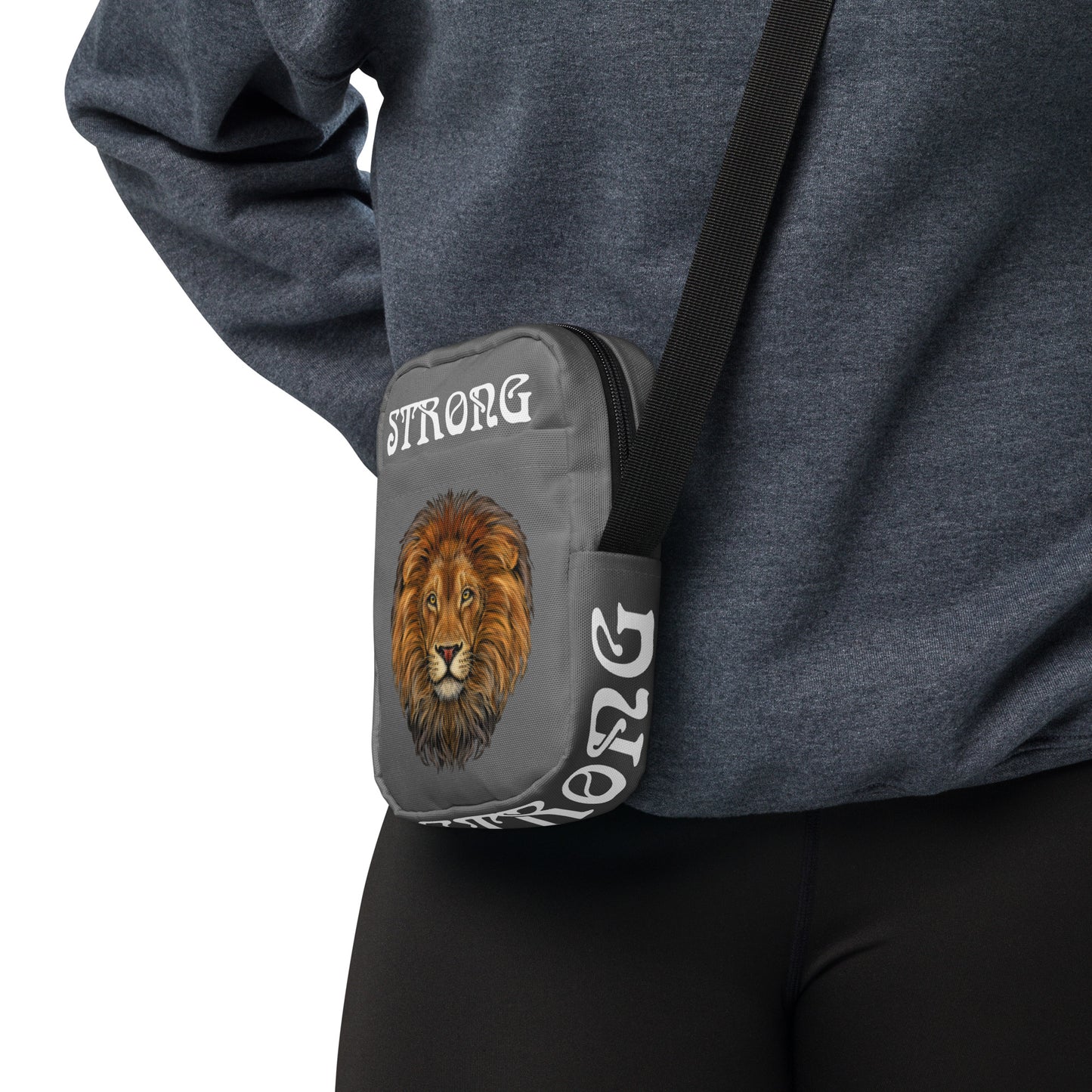 “I’AM STRONG”Grey Utility Crossbody Bag W/White Font