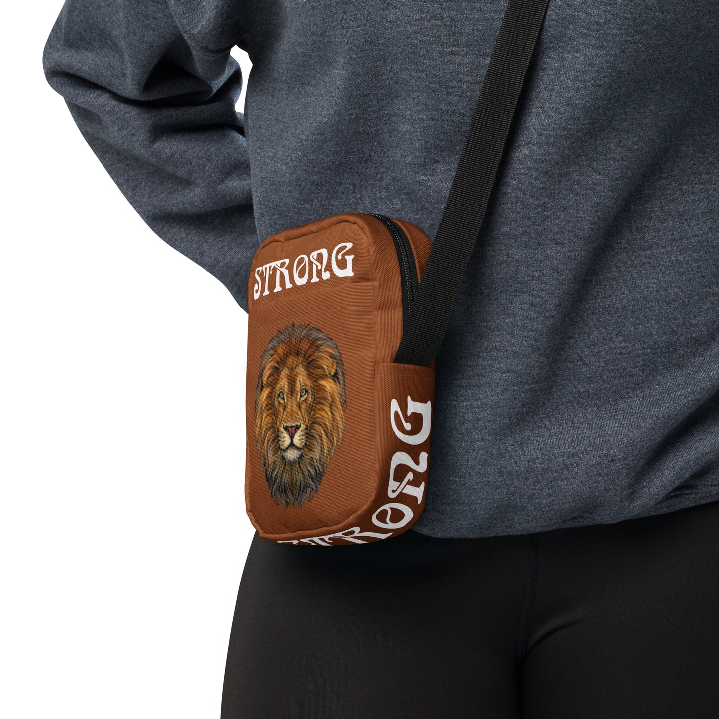 “I’AM STRONG”Brown Utility Crossbody Bag W/White Font