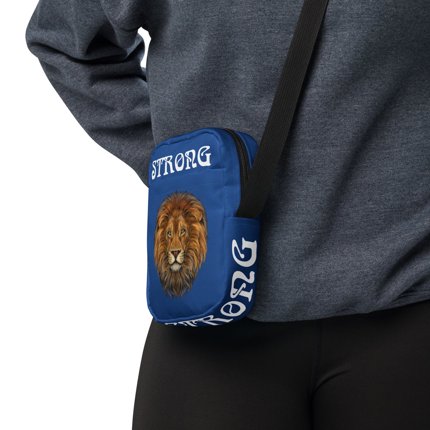 “I’AM STRONG”Blue Utility Crossbody Bag W/White Font