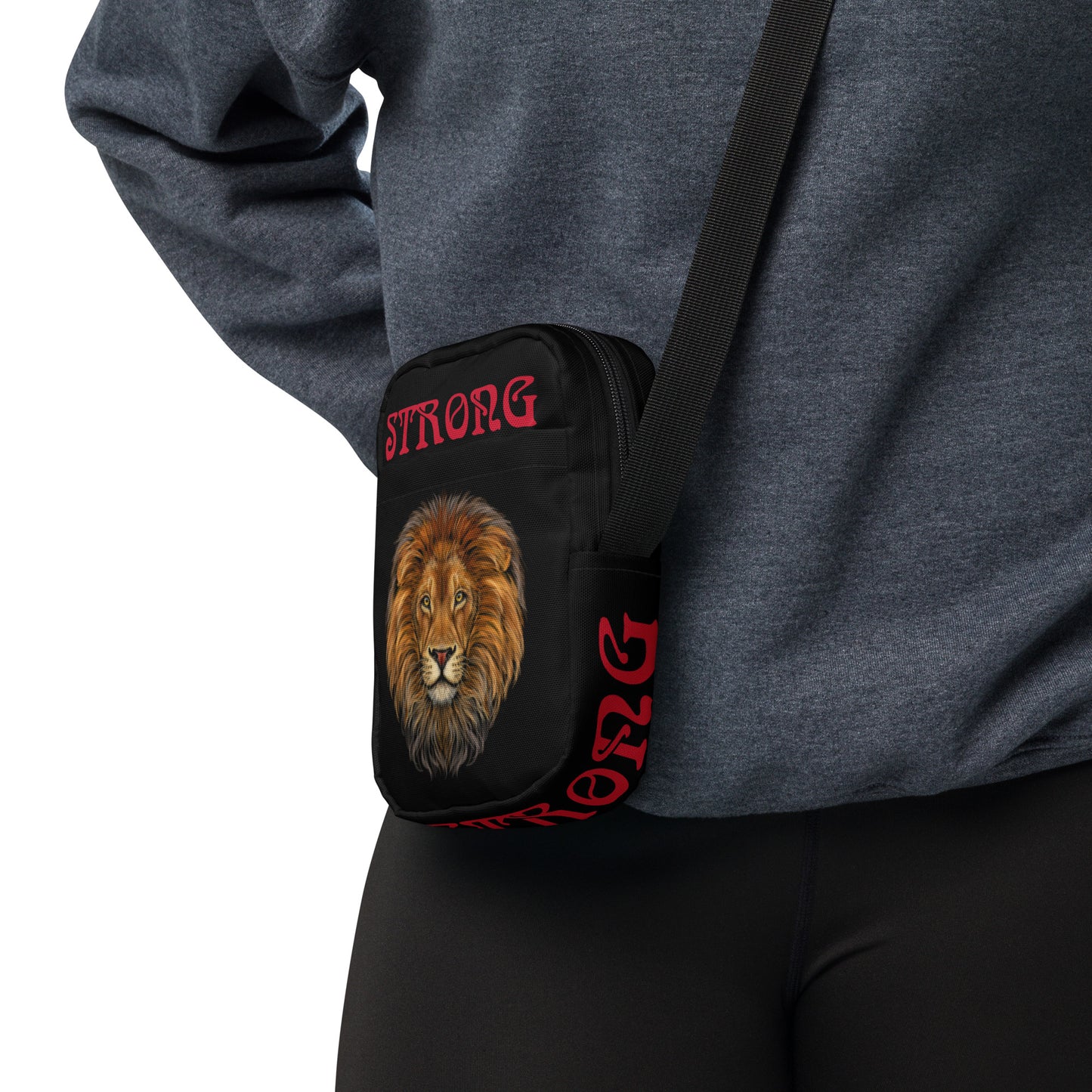 “I’AM STRONG”Black Utility Crossbody Bag W/Red Font