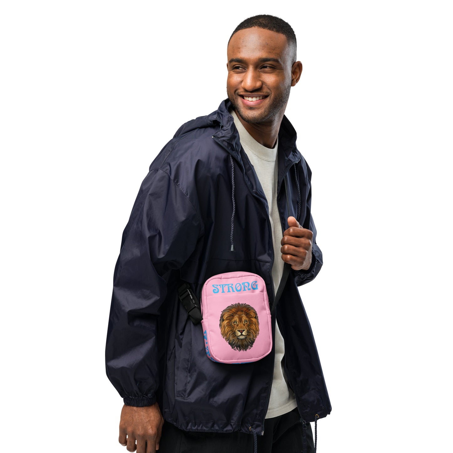“I’AM STRONG”Cotton Candy Utility Crossbody Bag W/SkyBlue Font