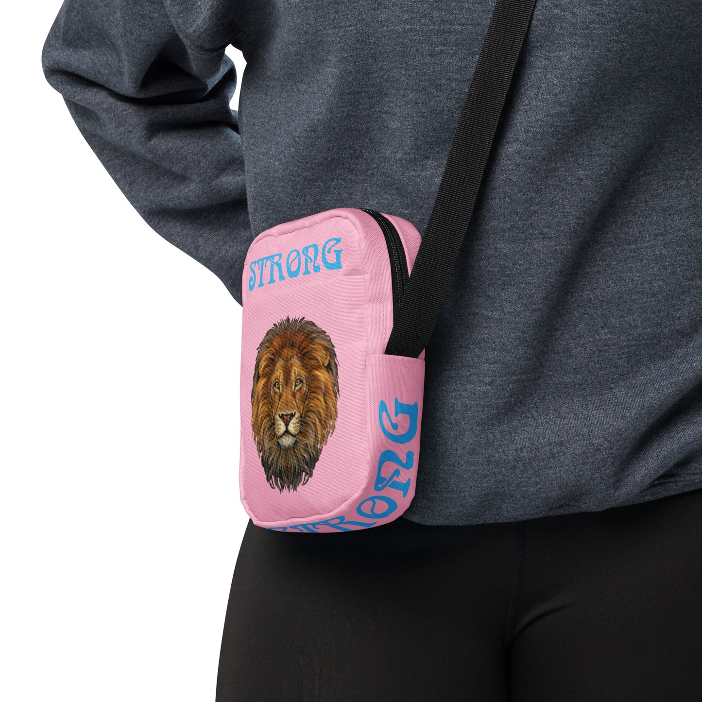 “I’AM STRONG”Cotton Candy Utility Crossbody Bag W/SkyBlue Font
