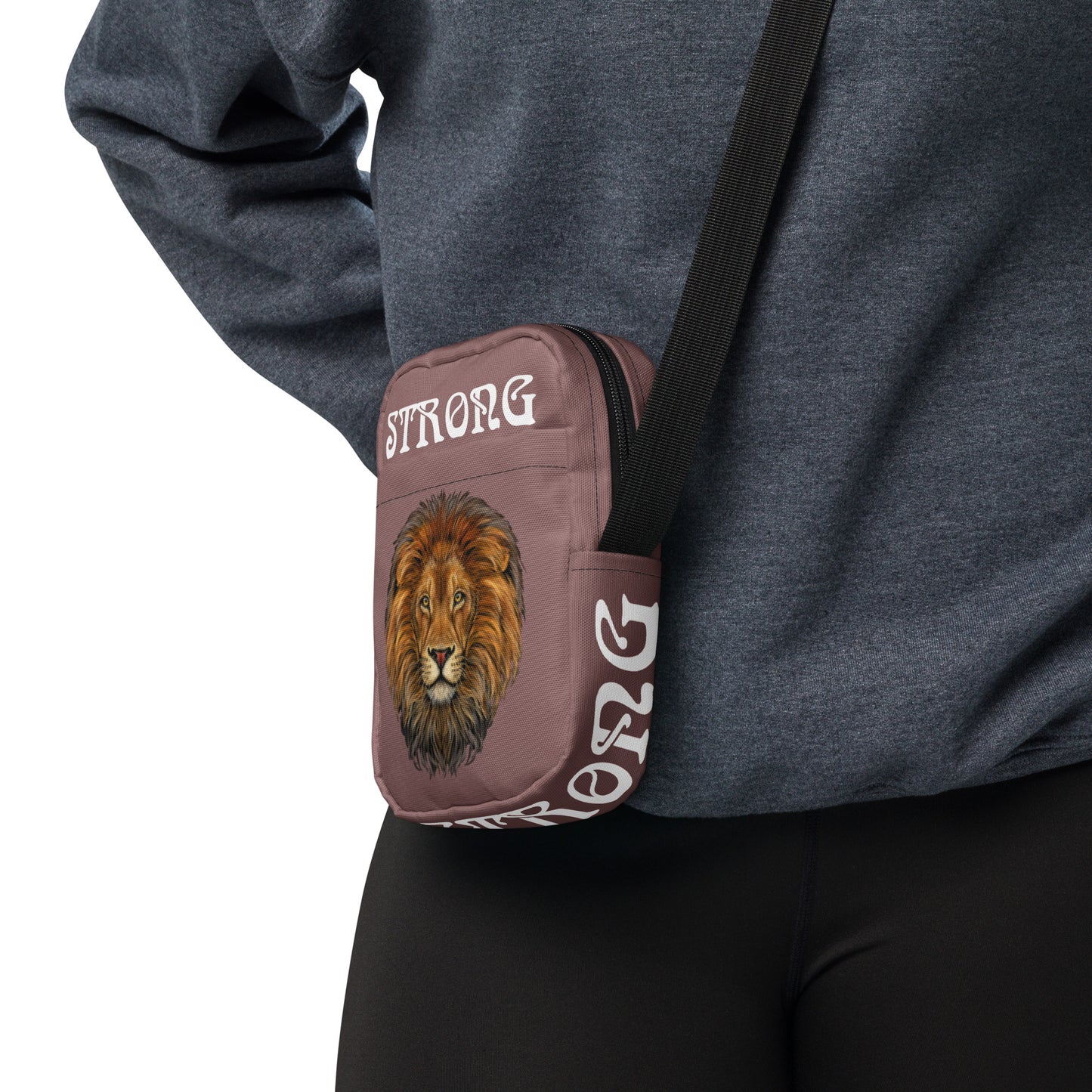 “I’AM STRONG”Light Wood Utility Crossbody Bag W/White Font