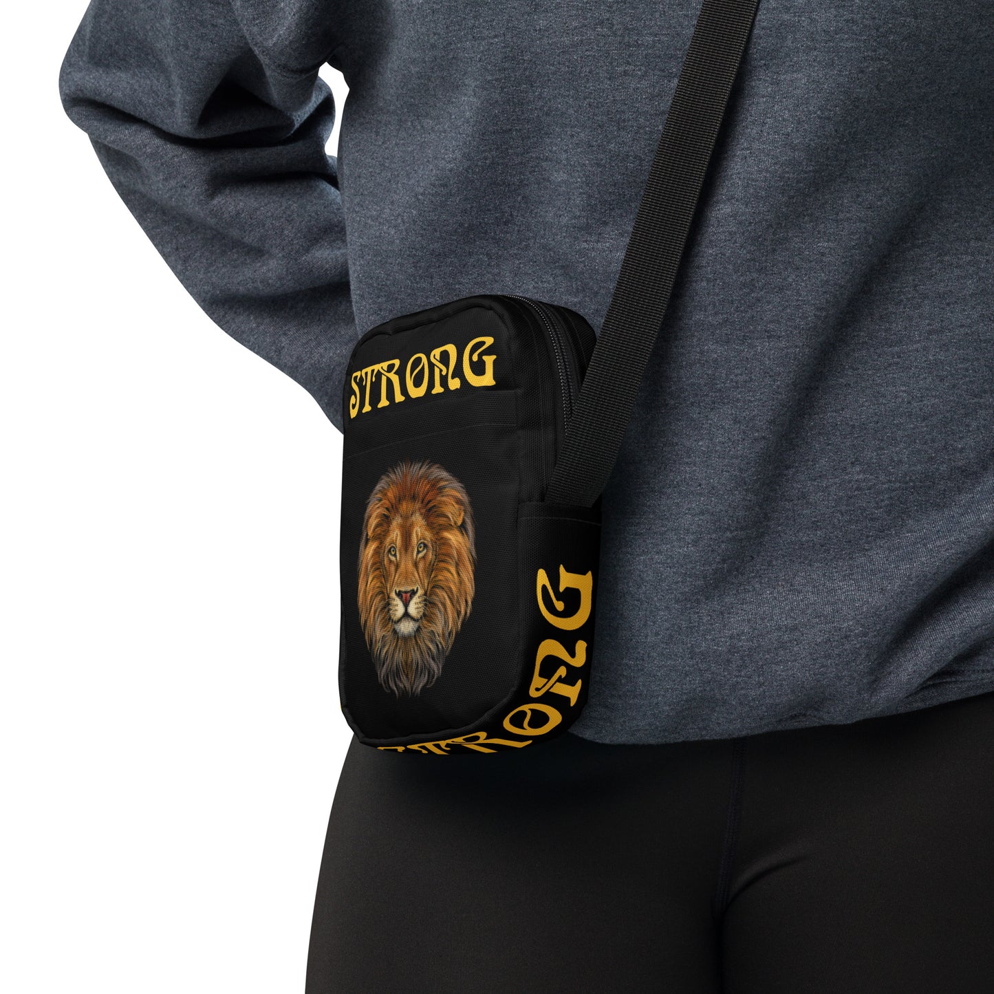 “I’AM STRONG”Black Utility Crossbody Bag W/Yellow Font