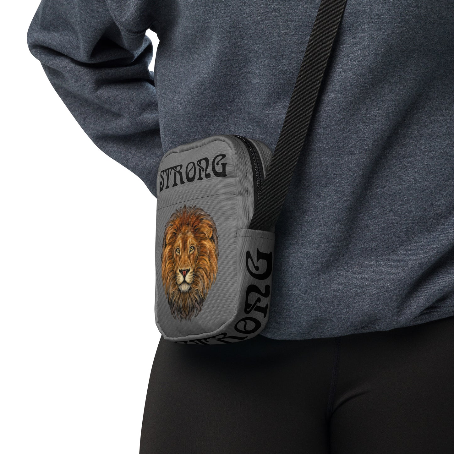 “I’AM STRONG”Grey Utility Crossbody Bag W/Black Font