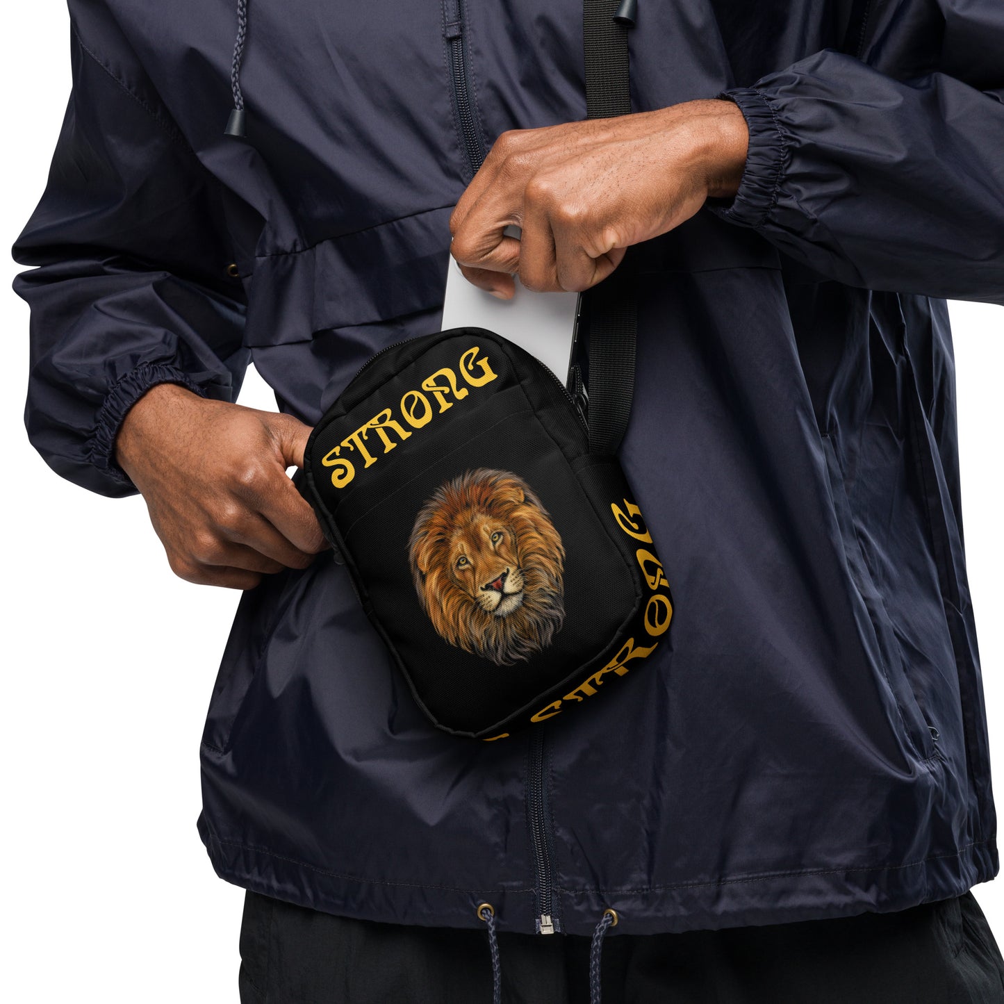 “I’AM STRONG”Black Utility Crossbody Bag W/Yellow Font