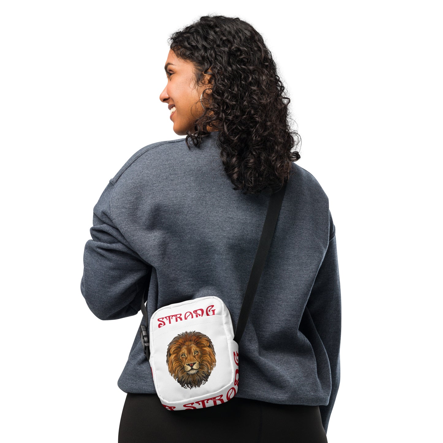 “I’AM STRONG”White Utility Crossbody Bag W/Red Font