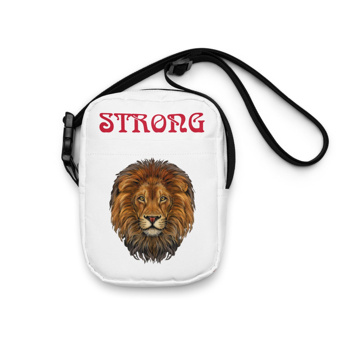 “I’AM STRONG”White Utility Crossbody Bag W/Red Font