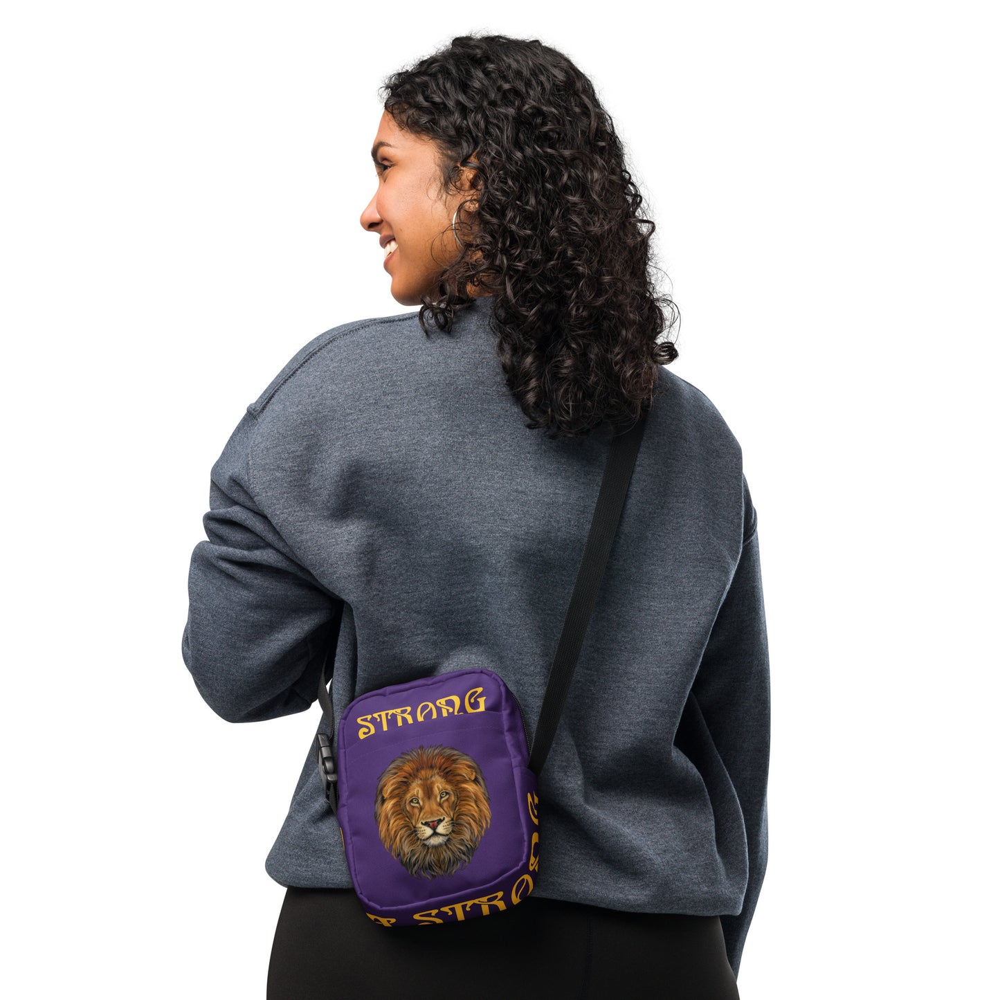 “I’AM STRONG”Purple Utility Crossbody Bag W/Yellow Font