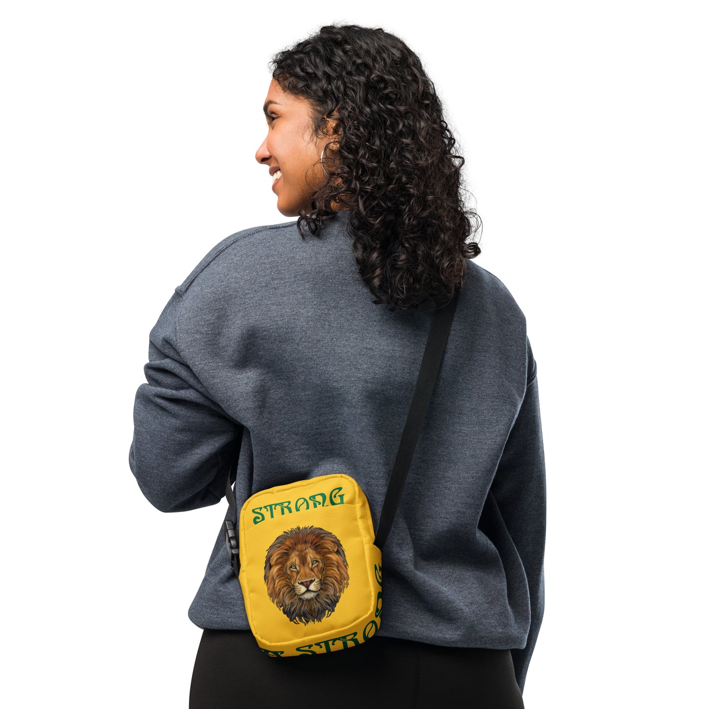“I’AM STRONG”Yellow Utility Crossbody Bag W/Green Font