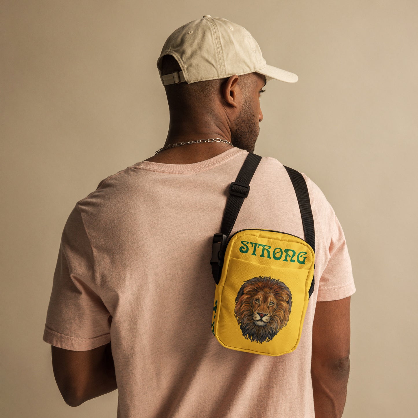 “I’AM STRONG”Yellow Utility Crossbody Bag W/Green Font