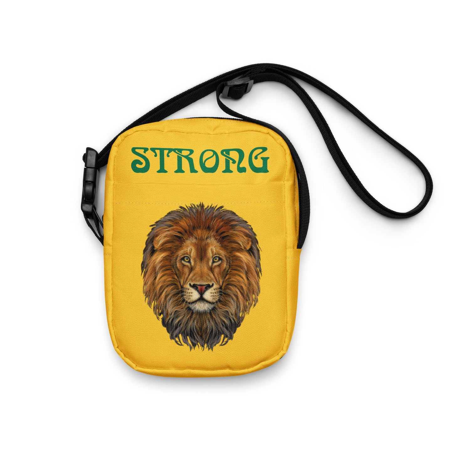 “I’AM STRONG”Yellow Utility Crossbody Bag W/Green Font