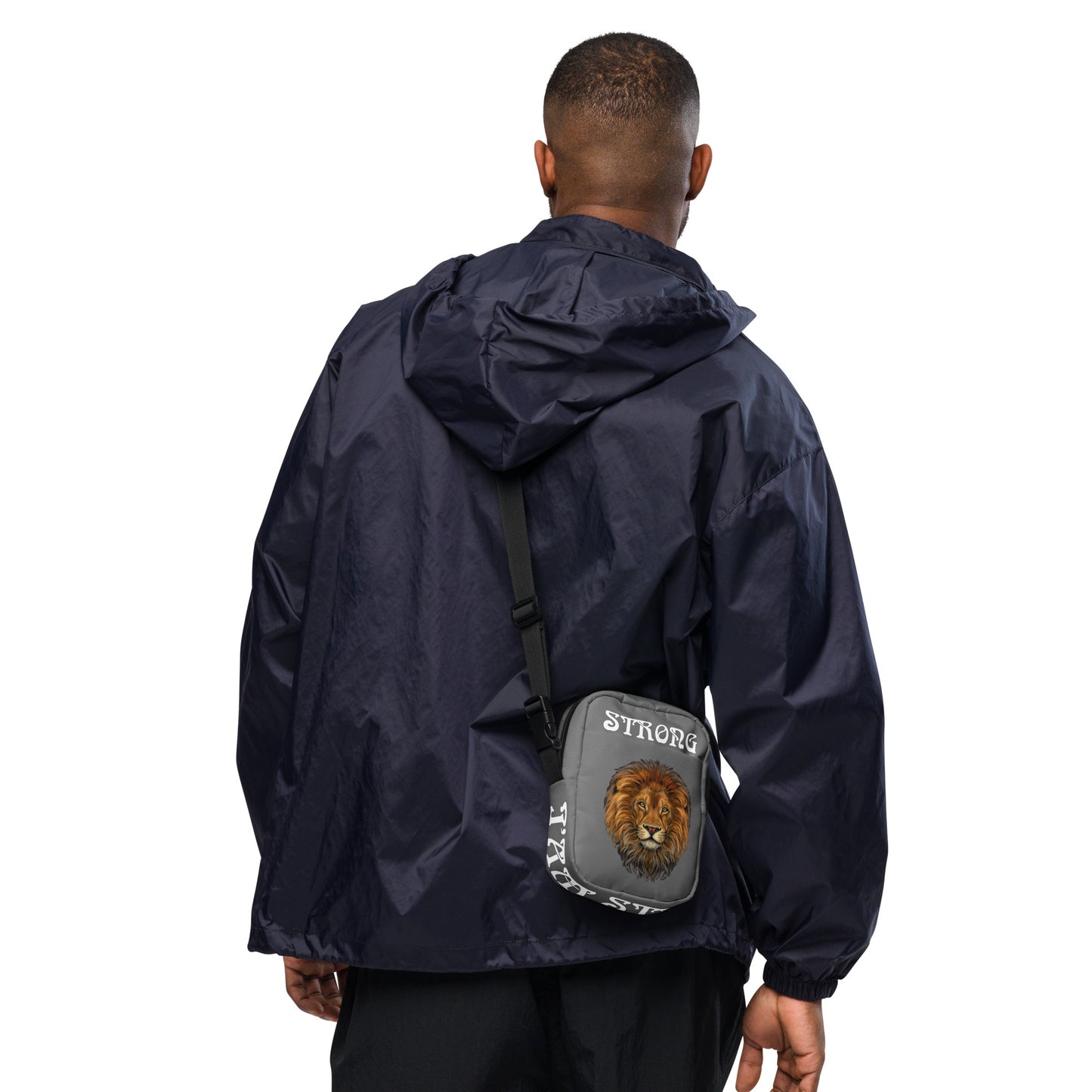 “I’AM STRONG”Grey Utility Crossbody Bag W/White Font