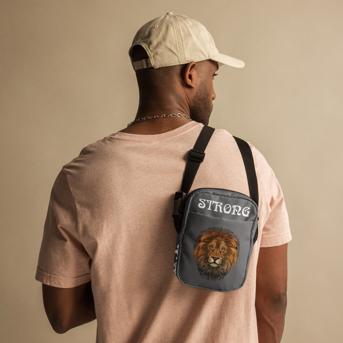 “I’AM STRONG”Grey Utility Crossbody Bag W/White Font