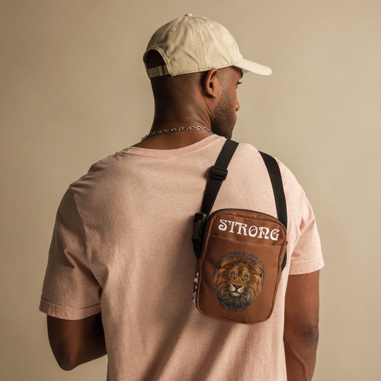 “I’AM STRONG”Brown Utility Crossbody Bag W/White Font