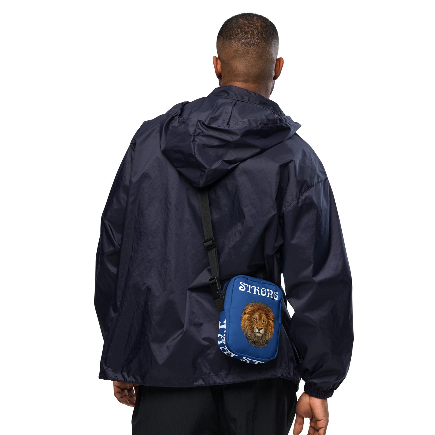 “I’AM STRONG”Blue Utility Crossbody Bag W/White Font