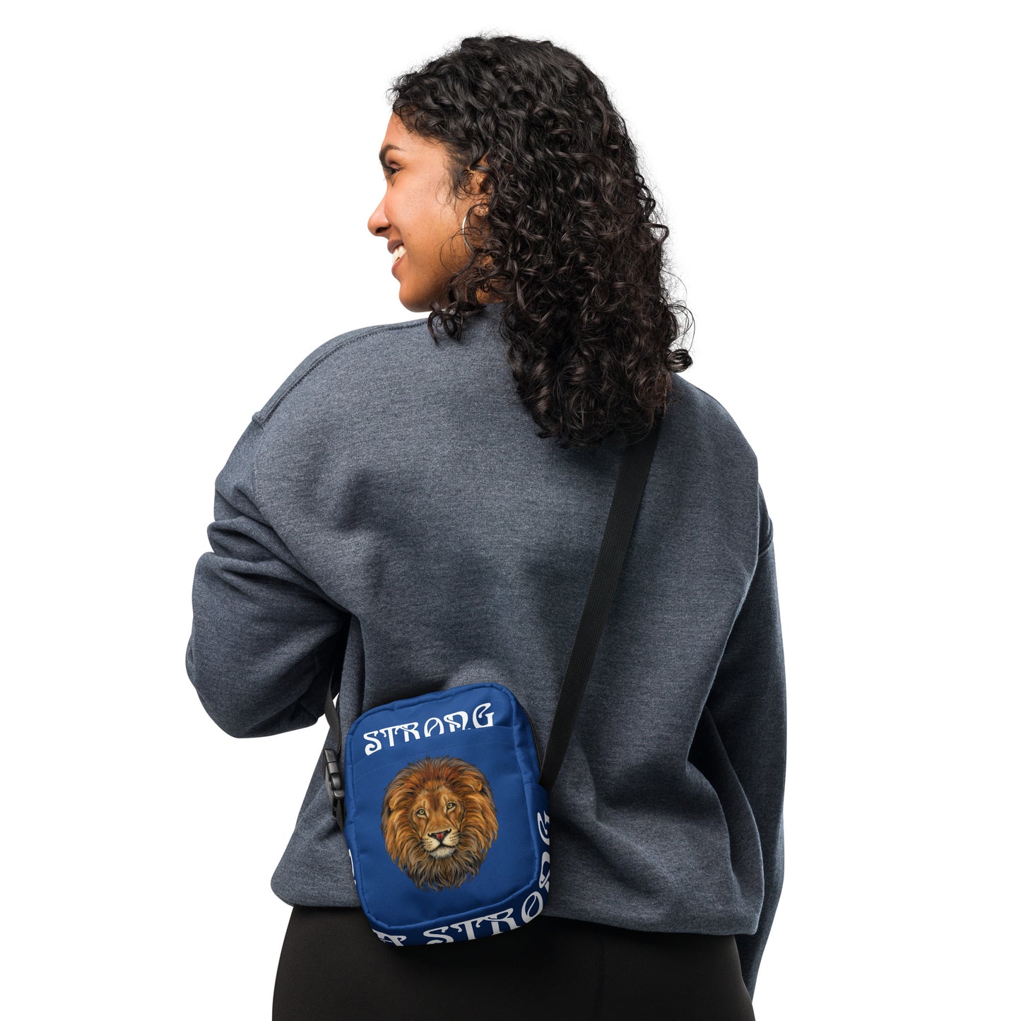 “I’AM STRONG”Blue Utility Crossbody Bag W/White Font