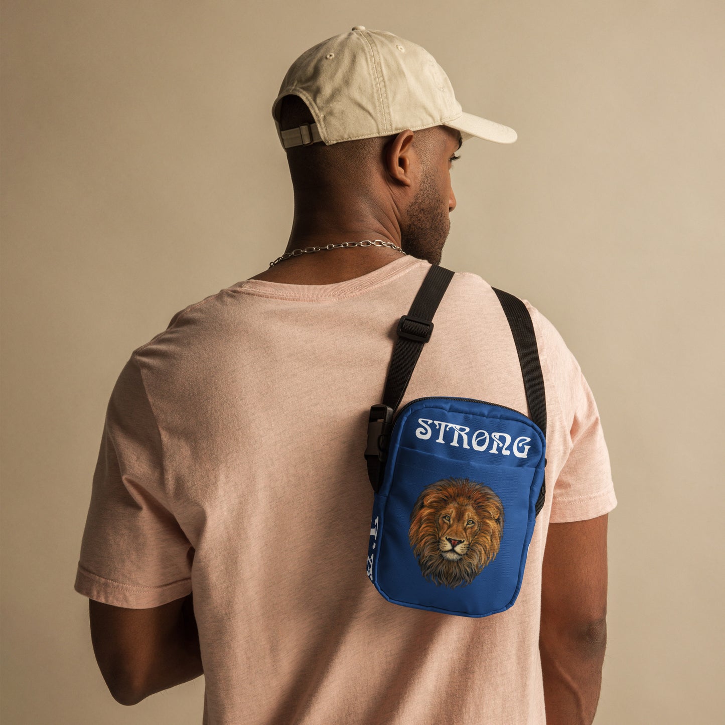 “I’AM STRONG”Blue Utility Crossbody Bag W/White Font