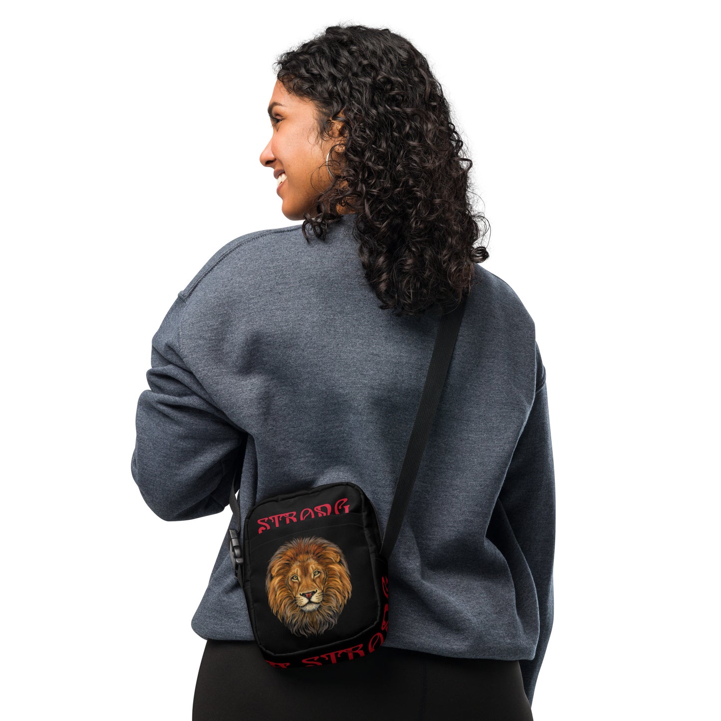 “I’AM STRONG”Black Utility Crossbody Bag W/Red Font