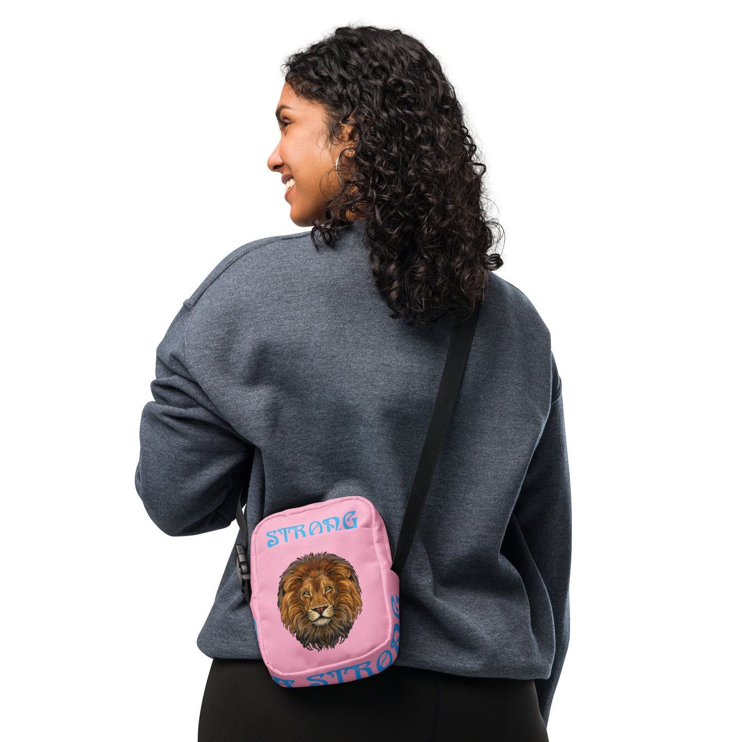 “I’AM STRONG”Cotton Candy Utility Crossbody Bag W/SkyBlue Font