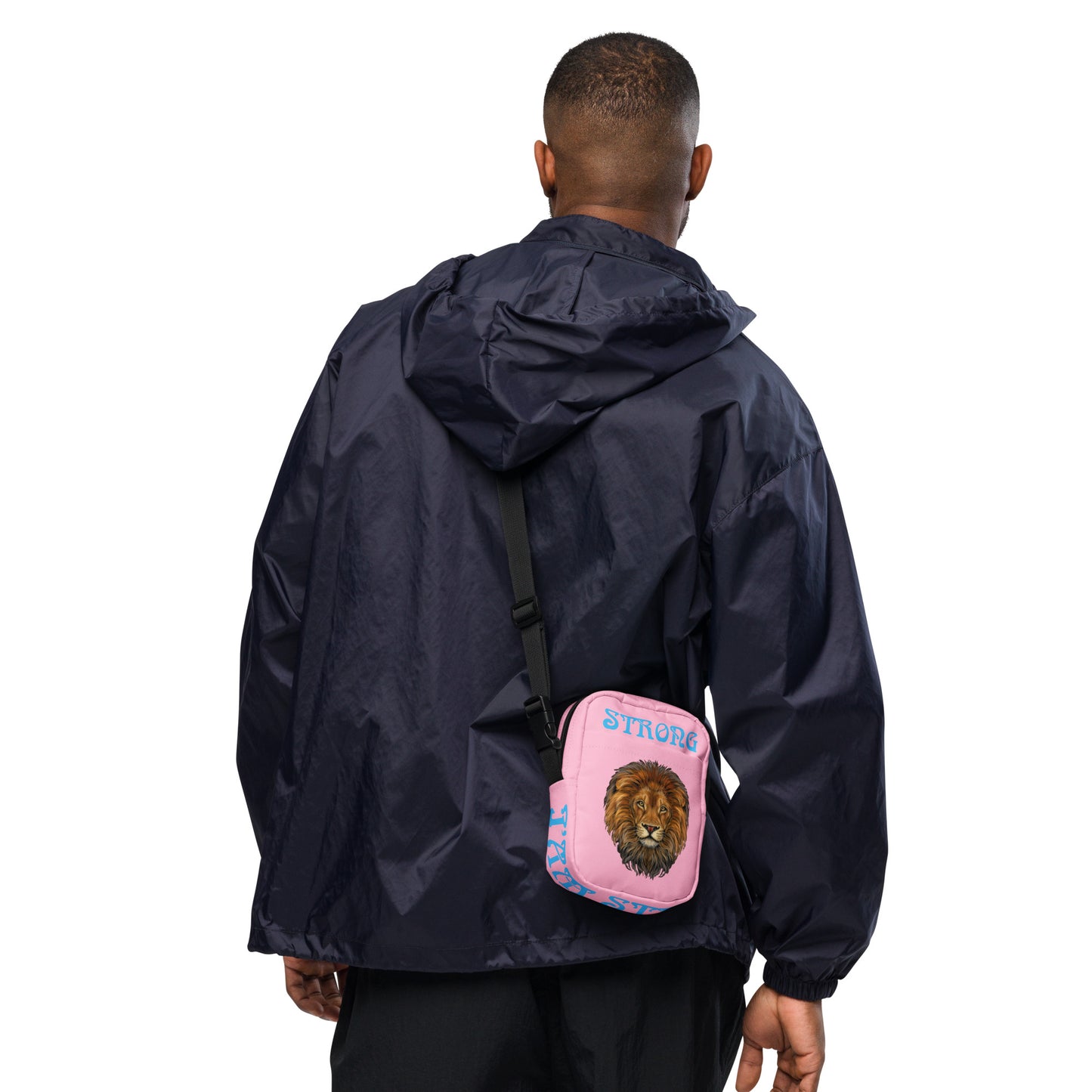 “I’AM STRONG”Cotton Candy Utility Crossbody Bag W/SkyBlue Font