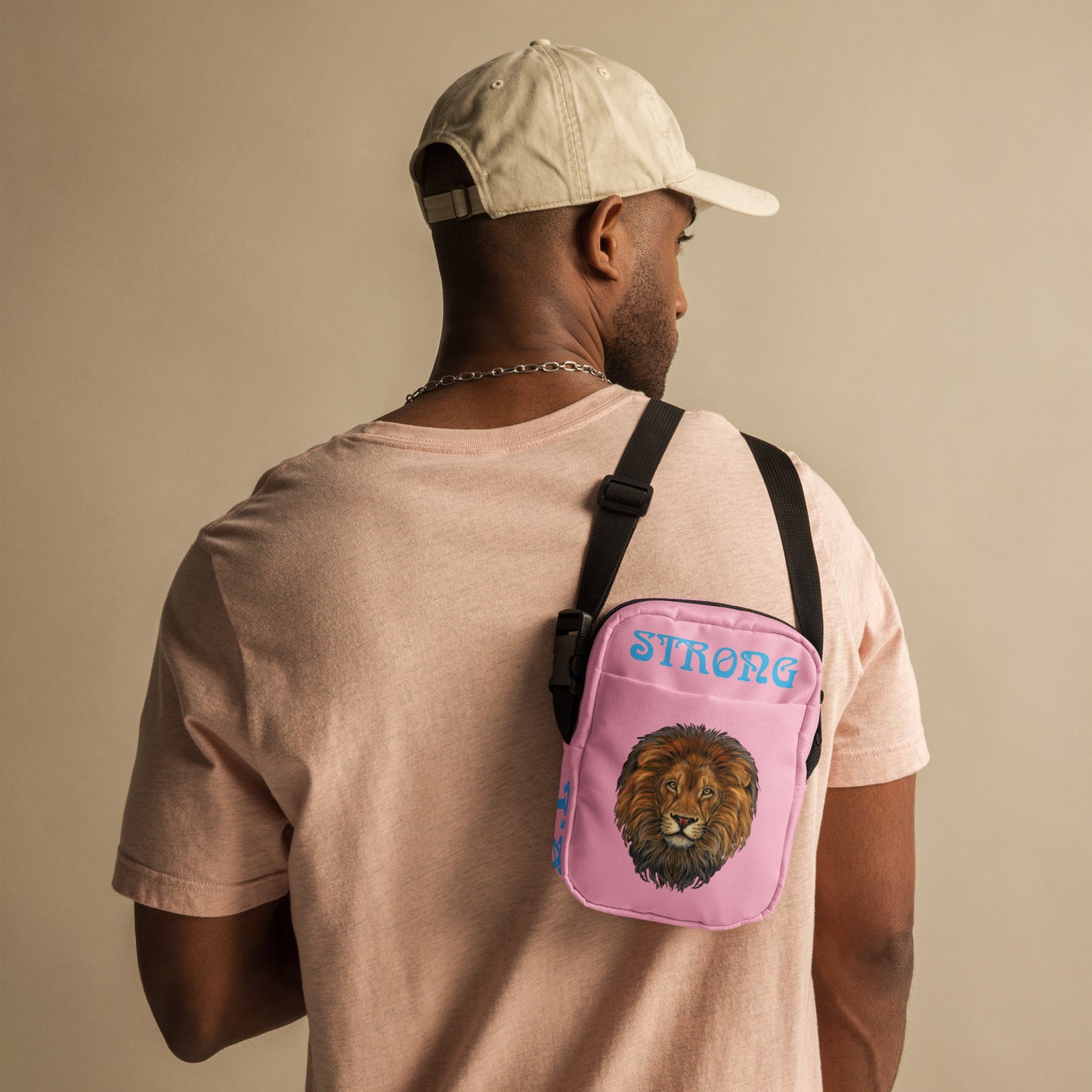 “I’AM STRONG”Cotton Candy Utility Crossbody Bag W/SkyBlue Font