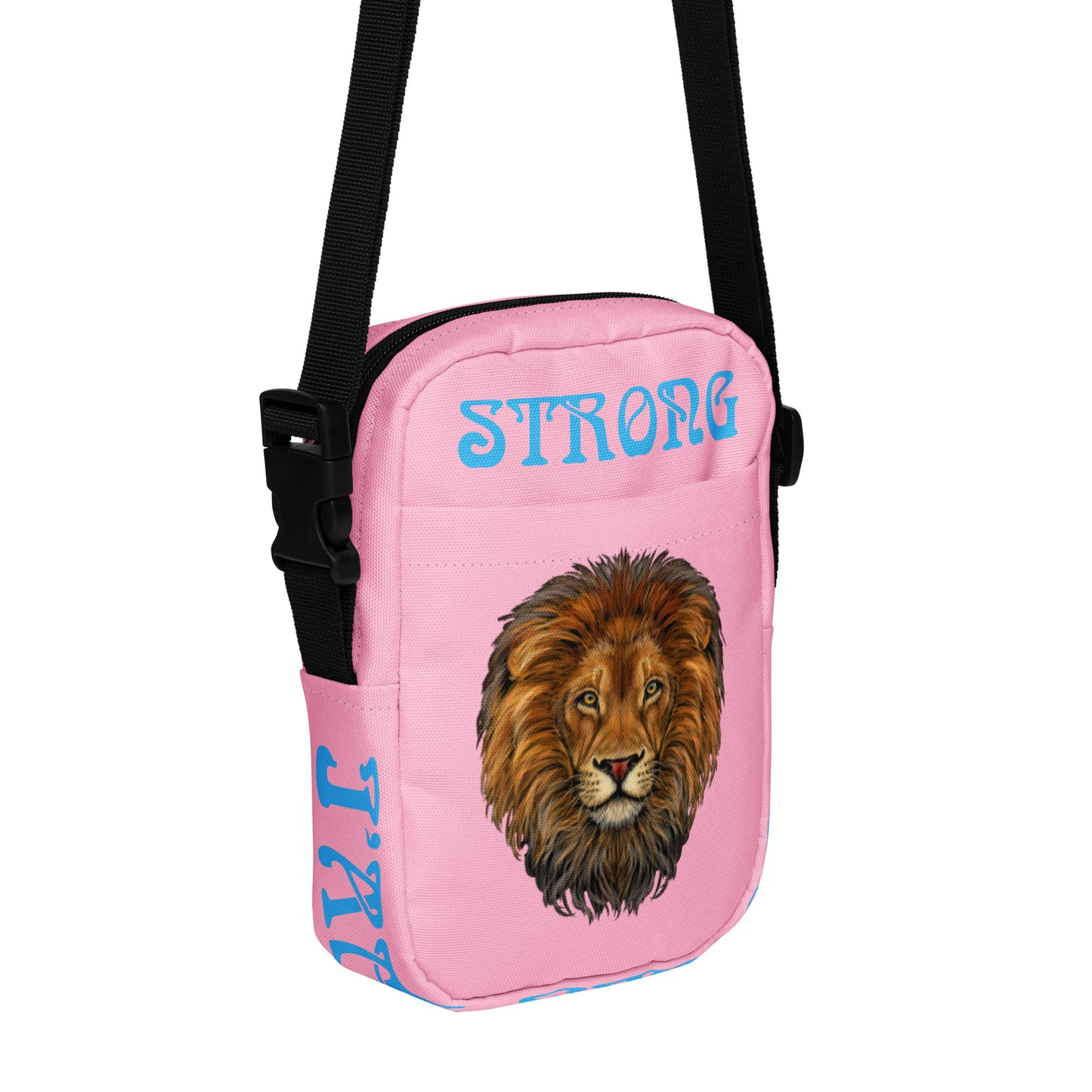 “I’AM STRONG”Cotton Candy Utility Crossbody Bag W/SkyBlue Font