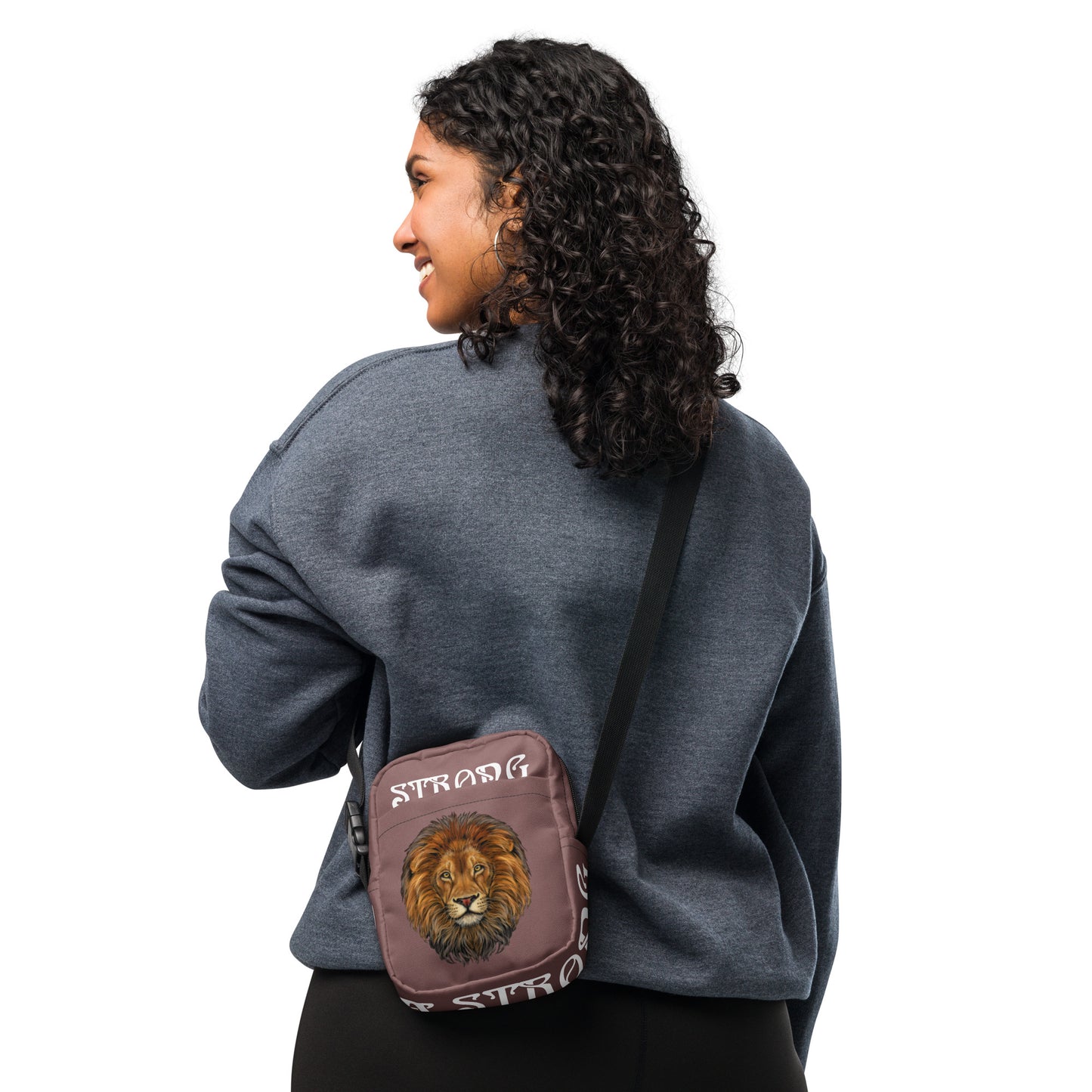 “I’AM STRONG”Light Wood Utility Crossbody Bag W/White Font