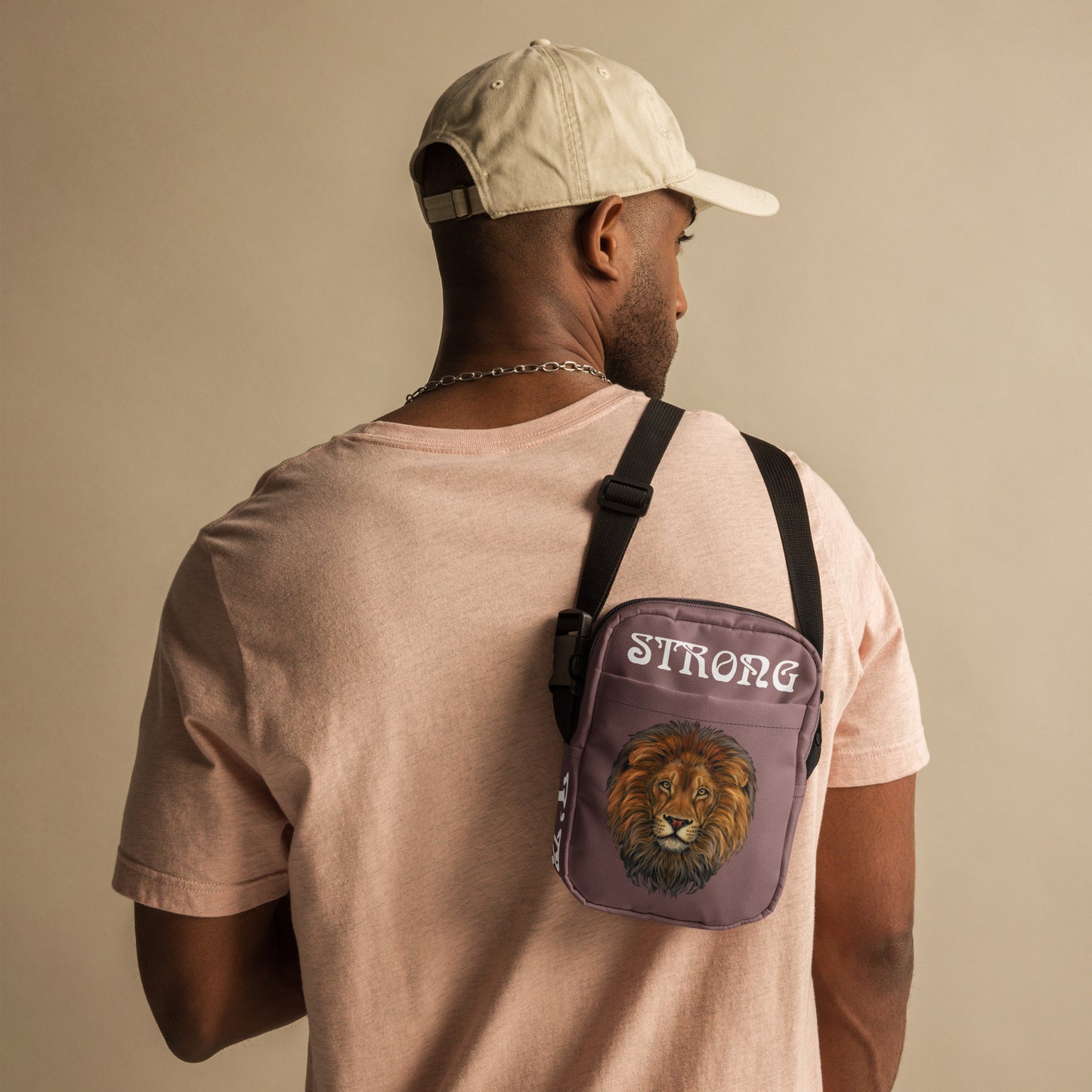 “I’AM STRONG”Light Wood Utility Crossbody Bag W/White Font