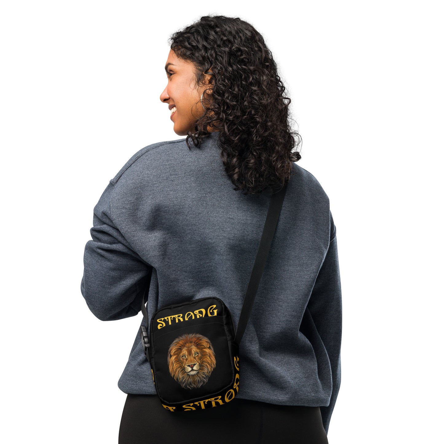 “I’AM STRONG”Black Utility Crossbody Bag W/Yellow Font